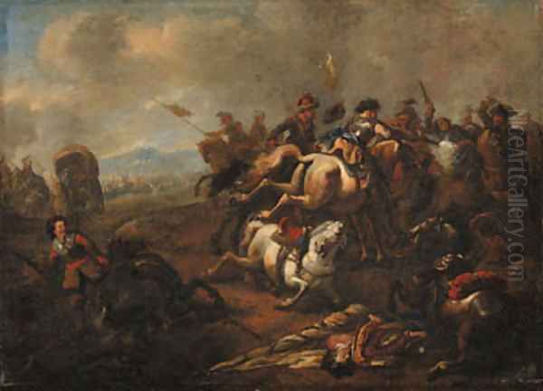 A cavalry battle between Christians and Turks Oil Painting by Jan von Huchtenburgh