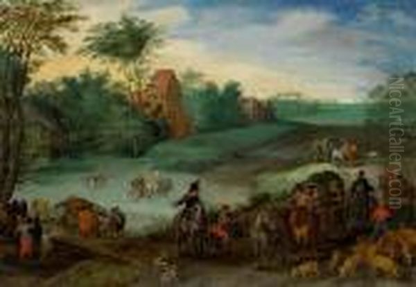 Landschaft Mit Reisenden Und Hirten. Oil Painting by Jan The Elder Brueghel