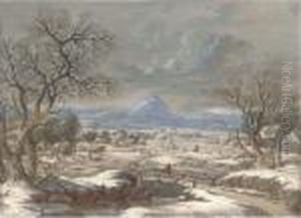 Figures In An Extensive Winter Landscape Before A Castle Oil Painting by Jan The Elder Brueghel