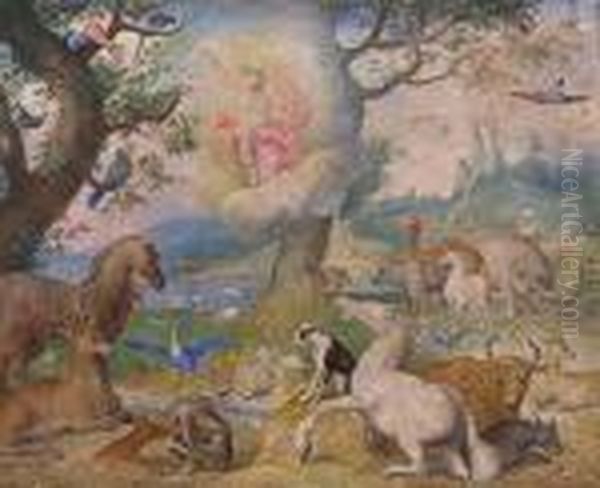 God The Father Creating The Animals Oil Painting by Jan The Elder Brueghel