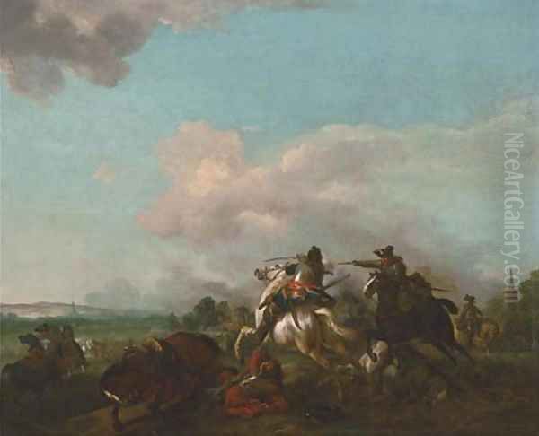 A cavalry skirmish Oil Painting by Jan von Huchtenburgh