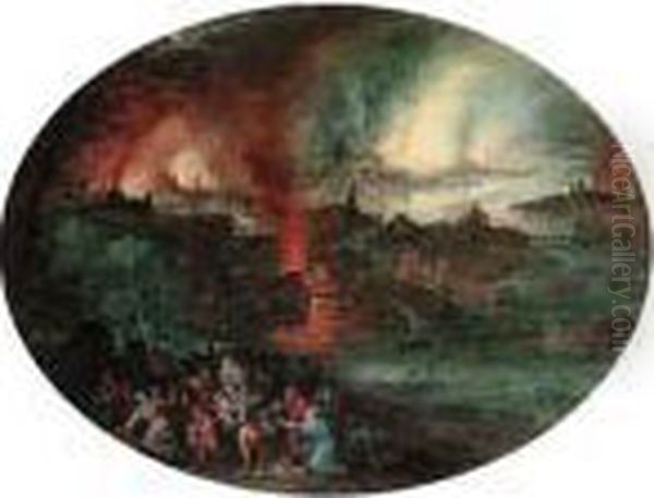 Aeneas Rescuing Anchises From Burning Troy Oil Painting by Jan The Elder Brueghel