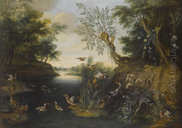 River Landscape With Ducks And Other Fowl Oil Painting by Jan Brueghel the Younger