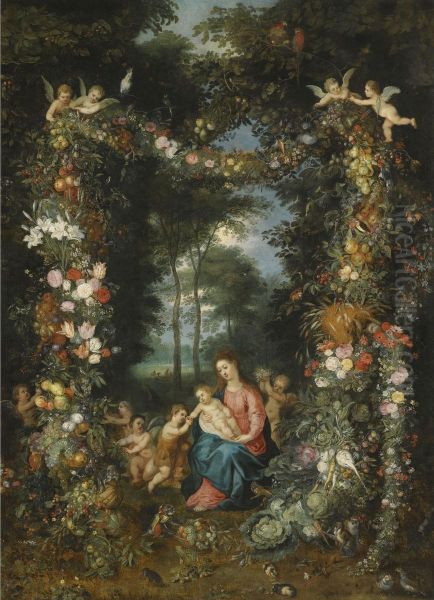 The Virgin And Child With The 
Infant St. John The Baptist, Surrounded By Garlands And Swags Of Fruit 
And Flowers Oil Painting by Jan Brueghel the Younger