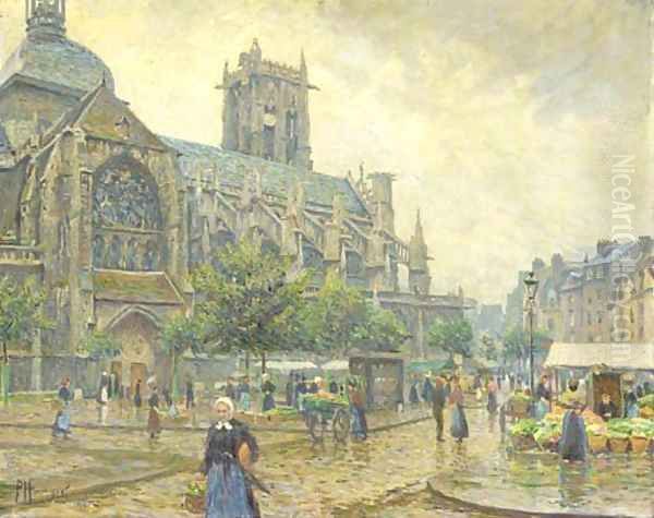 An der Kathedrale (Dieppe) marketday in Dieppe Oil Painting by Paul Hoeniger