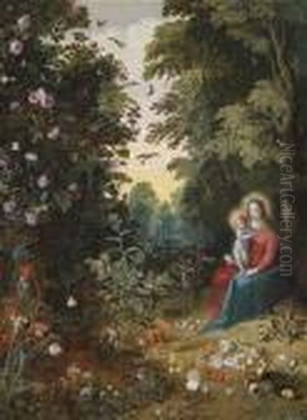 The Virgin And Child In A Wooded Landscape Oil Painting by Jan Brueghel the Younger