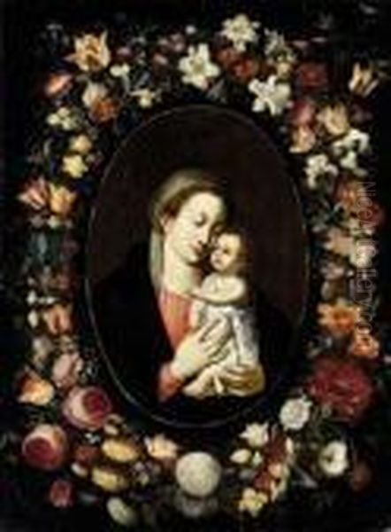 Madonna Col Bambino Entro Ghirlanda Di Fiori Oil Painting by Jan Brueghel the Younger