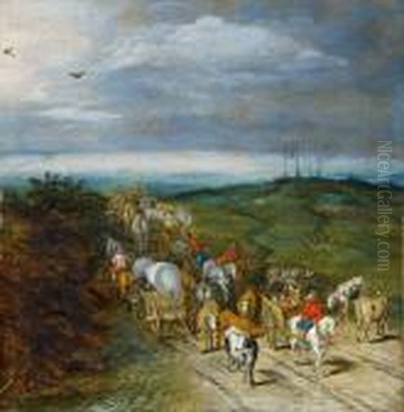 Weite Landschaft Mitreisenden Und Rinderherde Oil Painting by Jan Brueghel the Younger