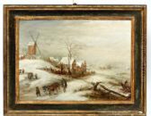 Winters Landschap Met Hofstede En Windmolen Oil Painting by Jan Brueghel the Younger