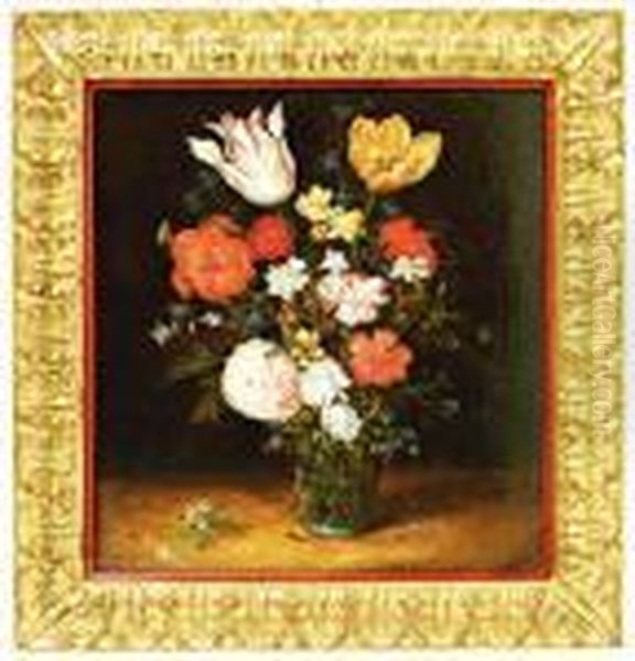 Rozen, Tulpen En Andere Bloemen In Een Roemer Oil Painting by Jan Brueghel the Younger