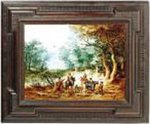 Jagers Met Paarden Op Open Plek In Het Bos Oil Painting by Jan Brueghel the Younger