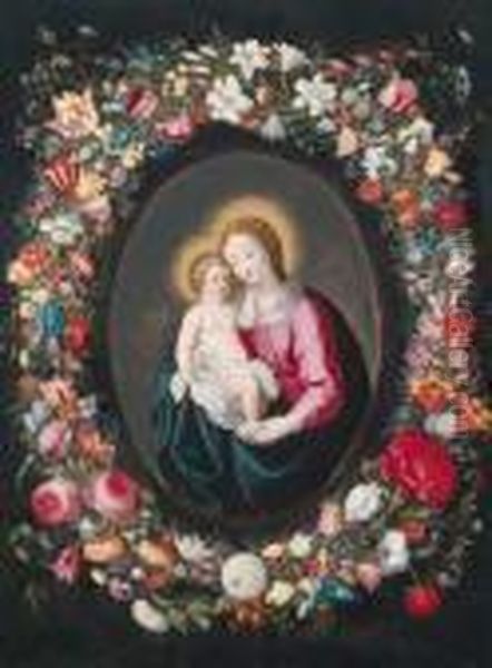 Ein Medaillon Mit Der Madonna Und Dem Christusknaben Oil Painting by Jan Brueghel the Younger