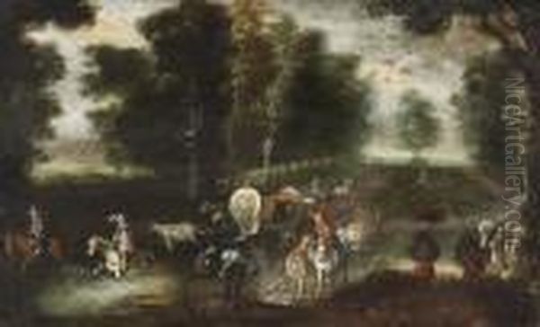 Paysage De Sous-bois Anime D'un Convoi Oil Painting by Jan Brueghel the Younger