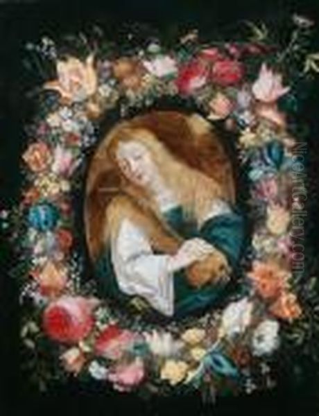 Jan Quellinus Maria Maddalena In Una Ghirlanda Di Fiori Oil Painting by Jan Brueghel the Younger