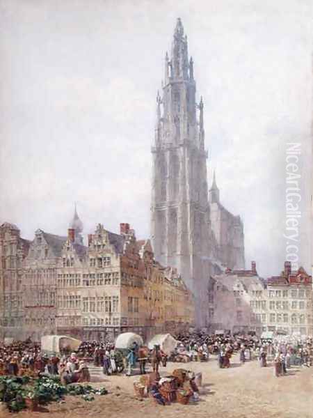 Grande Place Antwerp Oil Painting by Samuel John Hodson