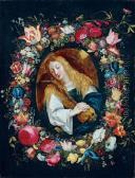 Maria Magdalena In Einem Blumenkranz Oil Painting by Jan Brueghel the Younger