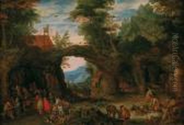 Paesaggio Roccioso Con La Santa Messa Recitata In Una Grotta Oil Painting by Jan Brueghel the Younger