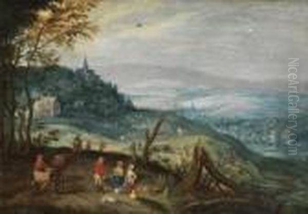 Hugellandschaft Mit Hausergruppe Oil Painting by Jan Brueghel the Younger