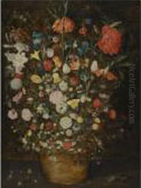 Still Life With A Large Bouquet Of Flowers In A Basket Oil Painting by Jan Brueghel the Younger