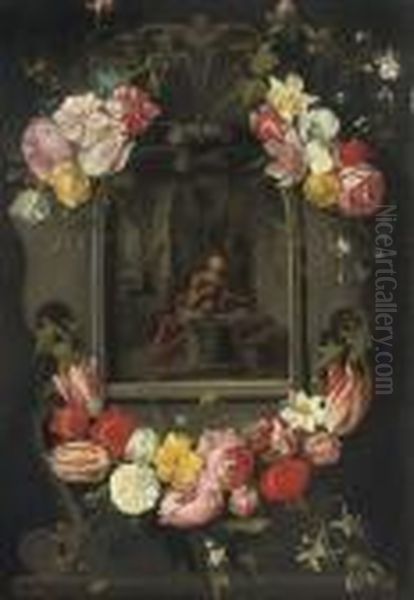 Swags Of Mixed Flowers Framing An Image Of Saint Jerome Oil Painting by Jan Brueghel the Younger