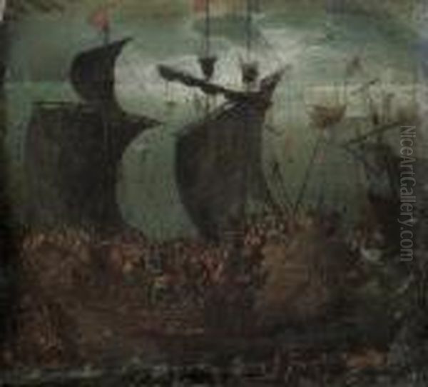 A Battle On A Man-o'-war At Sea Oil Painting by Jan Brueghel the Younger