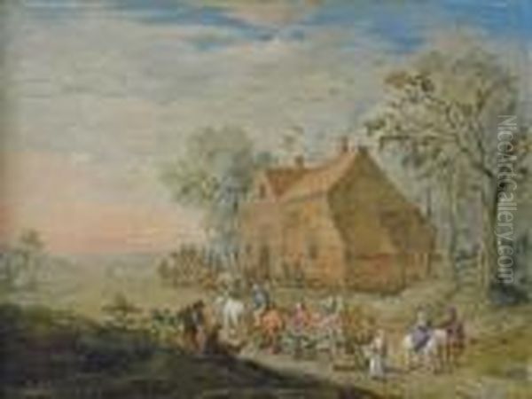 A Landscape With Travellers In A Cart By An Inn Oil Painting by Jan Brueghel the Younger