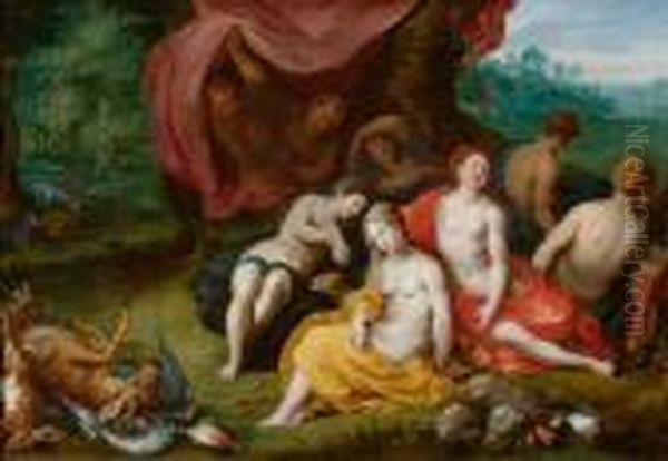 Diana And Her Nymphs Watched By Satyrs. Oil Painting by Jan Brueghel the Younger