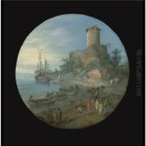 A Coastal Landscape With A Capriccio Of The Tomb Of Thescipii Oil Painting by Jan Brueghel the Younger