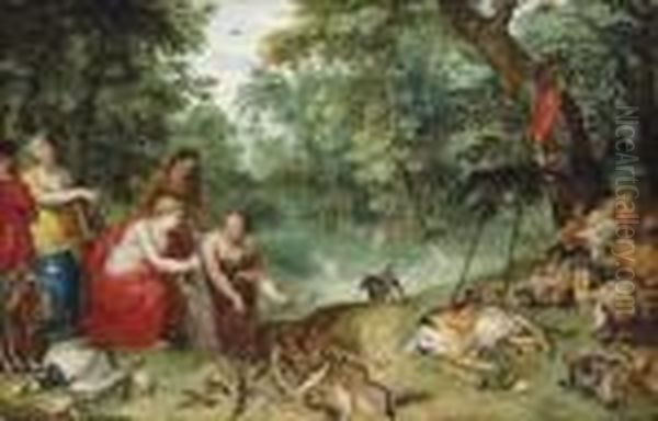 An Allegory Of The Elements, Earth, Air And Water: Diana And Her Nymphs After The Chase Oil Painting by Jan Brueghel the Younger