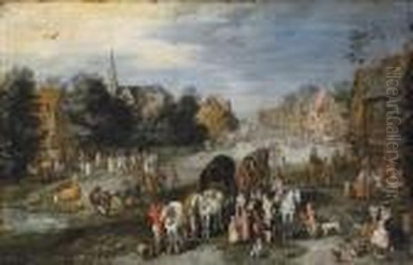 A Village Landscape With A 
Kermesse Oil Painting by Jan Brueghel the Younger