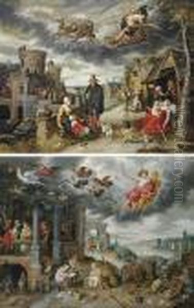 Saturn Eating One Of His 
Children, With The Children Of The Planet Saturn Below; And Mercury, 
With The Children Of The Planet Mercury Below Oil Painting by Jan Brueghel the Younger