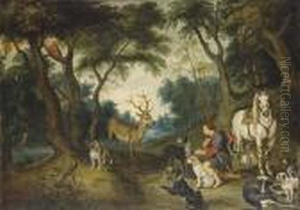 The Vision Of Saint Hubert Oil Painting by Jan Brueghel the Younger