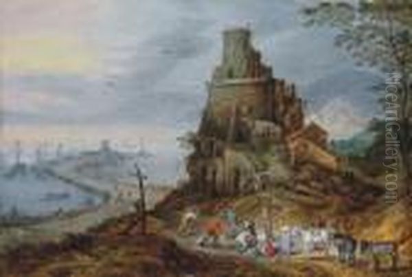 A Coastal Landscape With Fishermen With Their Catch By A Ruined Tower Oil Painting by Jan Brueghel the Younger