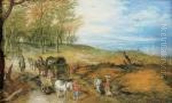 Cavaliers Et Paysans Devant Un Paysage Panoramique Oil Painting by Jan Brueghel the Younger