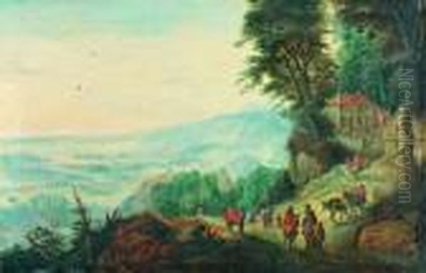 Paysage De La Campagne Flamande Avec Des Voyageurs Sur Le Chemin De Compostelle Oil Painting by Jan Brueghel the Younger