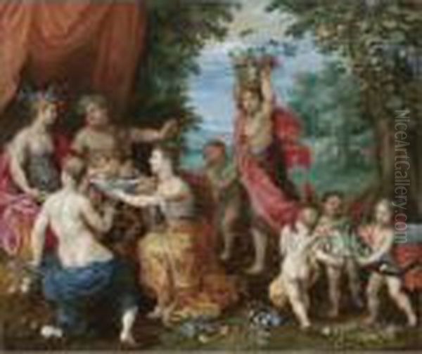 A Bacchanal With Ceres, Bacchus And Venus Oil Painting by Jan Brueghel the Younger