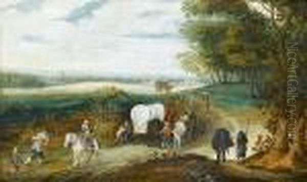 A Wooded Landscape With Travellers On A Country Path Oil Painting by Jan Brueghel the Younger