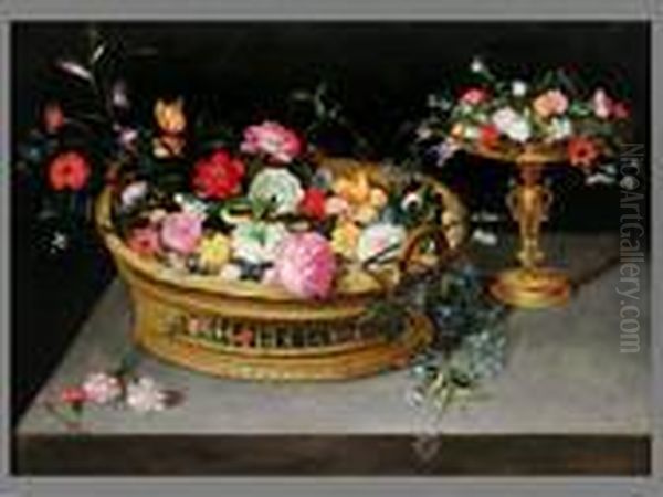 Henkelkorb Mit Blumen Und Tazza Oil Painting by Jan Brueghel the Younger