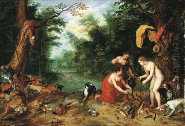 Diana And Her Nymphs Inspecting Their Catch After The Hunt Oil Painting by Jan Brueghel the Younger