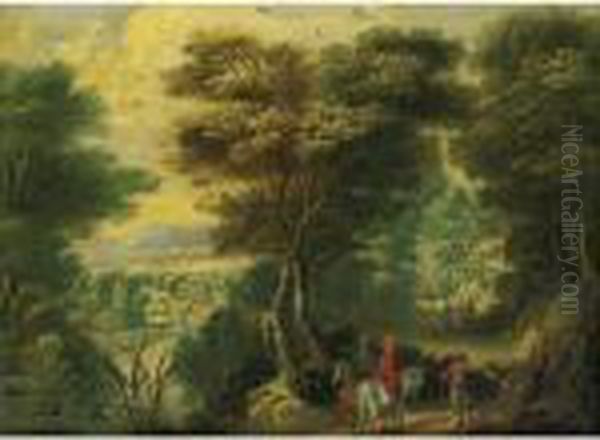 Landscape With Travelers Along A Forrest Path Oil Painting by Jan Brueghel the Younger