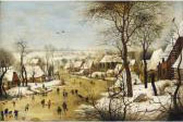 Winter Landscape With Skaters And A Bird-trap Oil Painting by Jan Brueghel the Younger