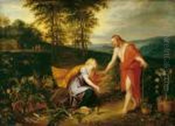 Noli Me Tangere. Der 
Auferstandene Christus Erscheint Maria Magdalena Als Gartner. Ol Auf 
Holz. H 61; B 85 Cm. Gutachten K. Ertz. Provenienz: Privatsammlung, 
Hamburg. Ertz Sucht Den Maler Der Beiden Figuren Unseres Bildes, Das Er 
Auf Das Ende Der  Oil Painting by Jan Brueghel the Younger