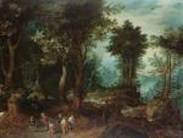 A Wooded Landscape With Abraham And Isaac Oil Painting by Jan Brueghel the Younger