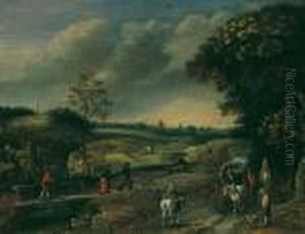 Bewaldete Landschaft Mit Pferdefuhrwerken Und Bauerlicher Staffage Oil Painting by Jan Brueghel the Younger