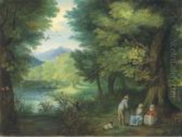 A Wooded Landscape With Travellers At Rest By A River Oil Painting by Jan Brueghel the Younger