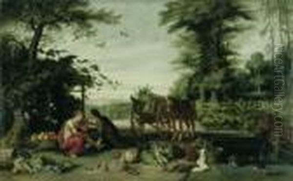 Vertumnus Und Pomona (nach Ovid, Met., 14, 623ff.). Oil Painting by Jan Brueghel the Younger