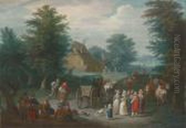 A Wooded Landscape With Villagers By A Market Oil Painting by Jan Brueghel the Younger