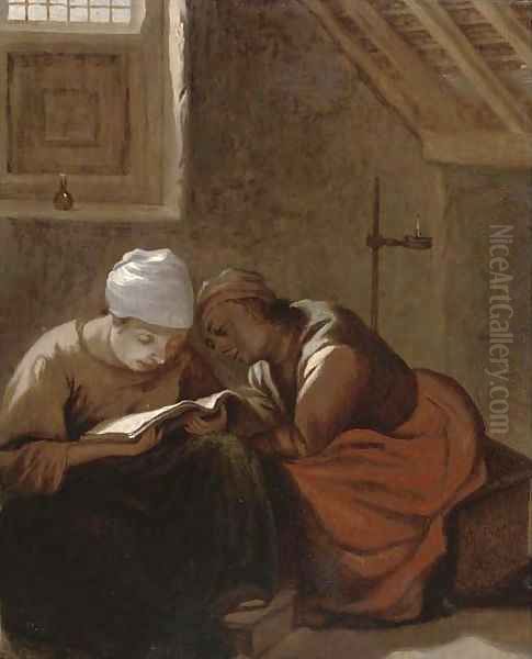 Two women reading in an interior Oil Painting by Harmen Fransz. Hals