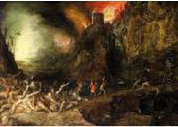 Hell Scene, With Devils Tormenting The Souls Of The Damned Oil Painting by Jan Brueghel the Younger