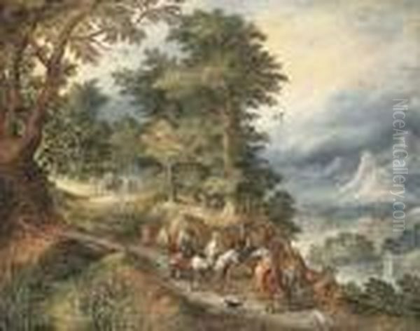 A Mountainous Landscape With Travellers On A Path Oil Painting by Jan Brueghel the Younger